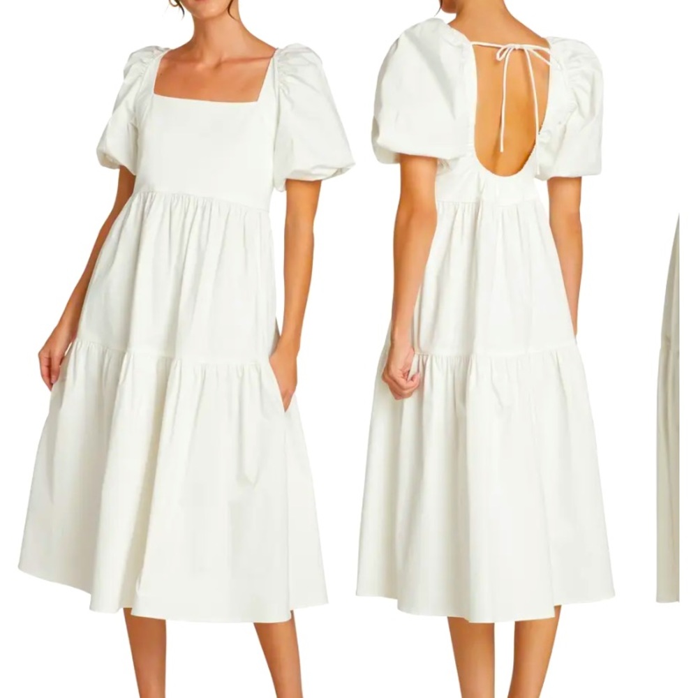 Willow Margot Puff Sleeve Midi Dress in Ivory